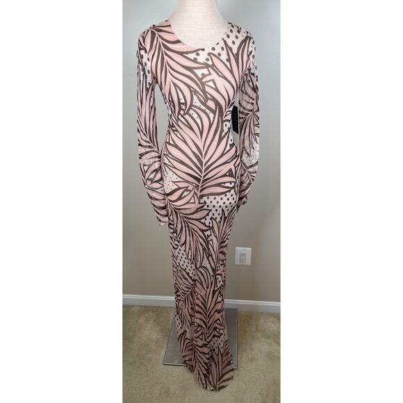 Retrofete Vienna Silk Long Sleeve Sheer Polkadot Leaves Maxi Dress Size Small - Picture 5 of 14